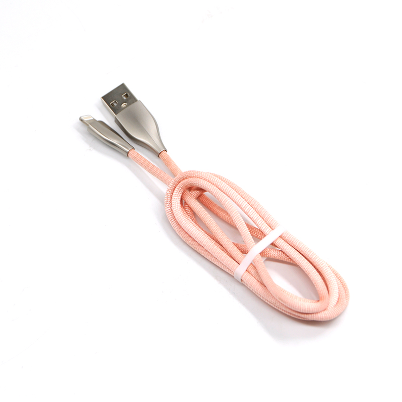 Zinc Alloy Lovely Pink Nylon Braided iPhone Cable Data Charger Cable