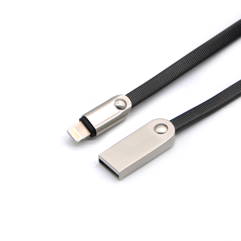 3 in 1 Zinc Alloy Flat USB Charging Cable Mobile Phone Accessories for iPhone Android and Type-C