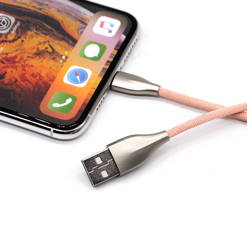 Zinc Alloy Lovely Pink Nylon Braided iPhone Cable Data Charger Cable