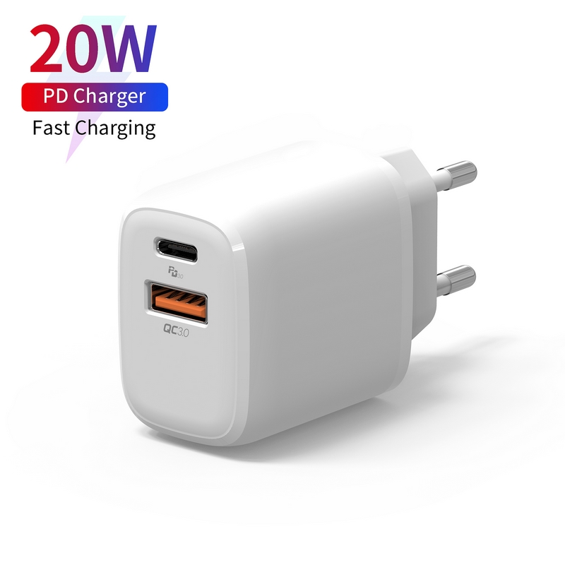 Newest US EU UK Plug Multi USB Round Shape Dual 2 Ports 20W QC3.0 USB C OEM Fast Charging Travel Pd Qi Wall Charger