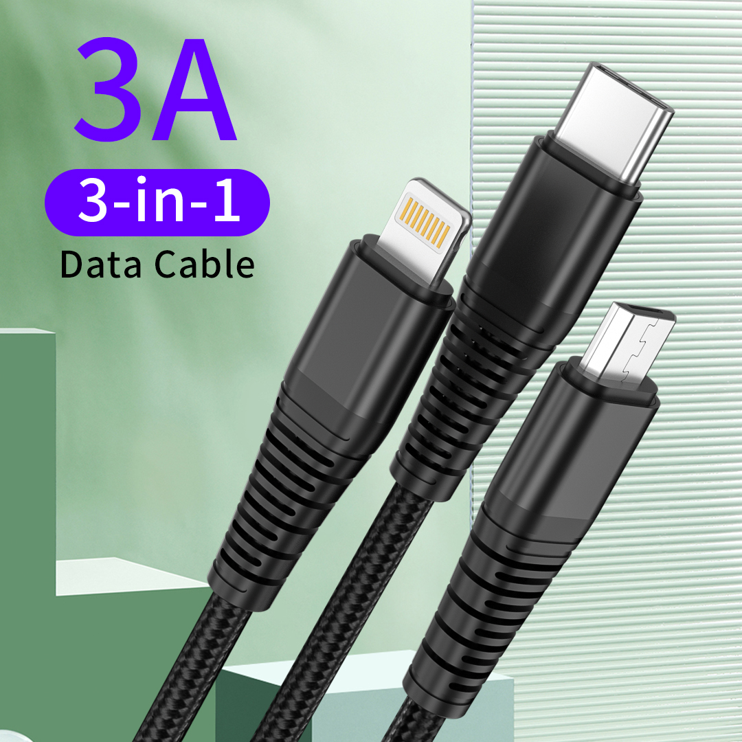 3 in 1 USB Fast Charging Cable for Samsung Xiaomi Huawei Apple Mobile Phone USB Type C Charger Tablet Charging Cable Accessories3 in 1 USB Fast Charging Cable