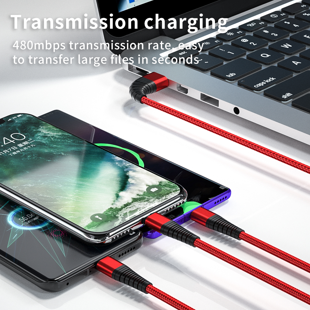 3 in 1 USB Fast Charging Cable for Samsung Xiaomi Huawei Apple Mobile Phone USB Type C Charger Tablet Charging Cable Accessories3 in 1 USB Fast Charging Cable